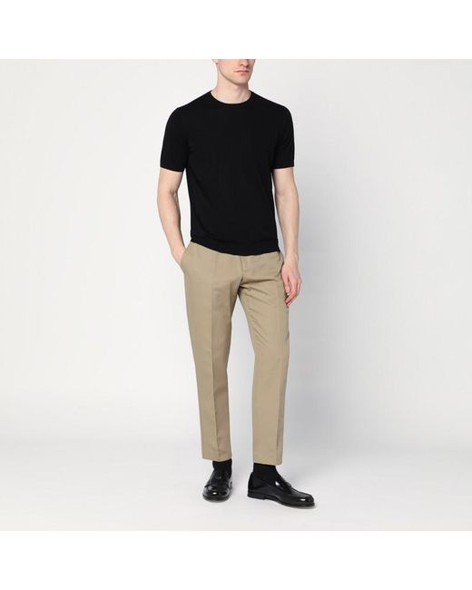 T-shirt girocollo nera in cotone di Drumohr in Black da Uomo
