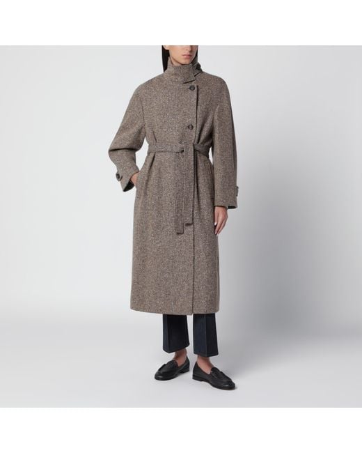 Brunello Cucinelli Gray Sparkling Camel And Virgin Wool Coat