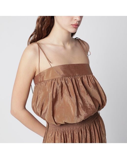 Saint Laurent Brown Caramel-Coloured Nylon Blend Crepe Dress