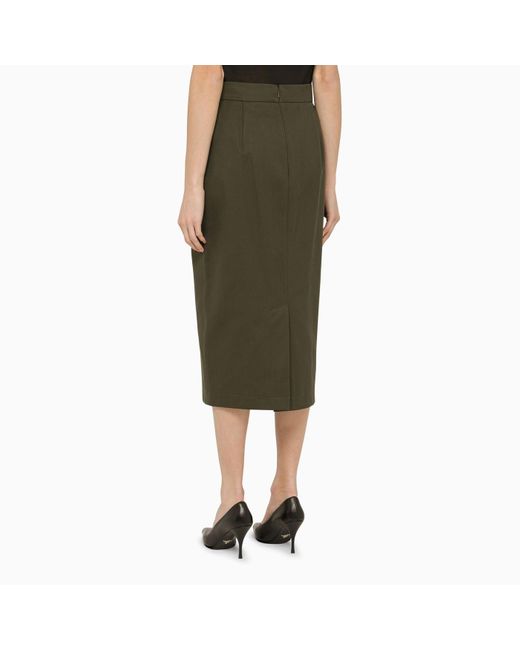 Max Mara Classic Olive Green Cotton Midi Skirt