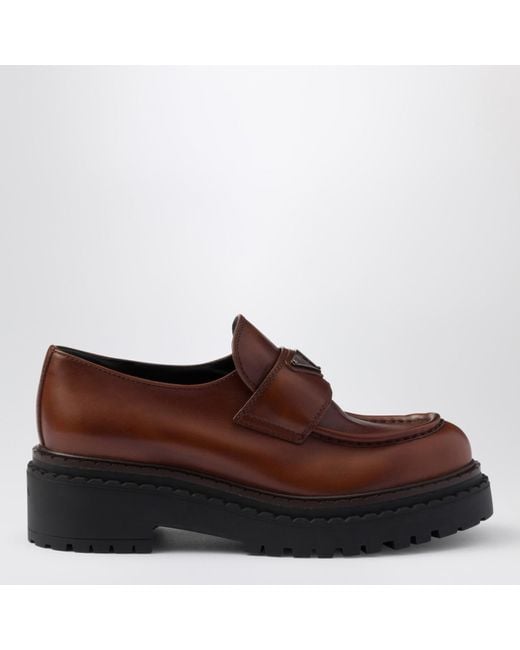 Prada Brown 55Mm Leather Loafers