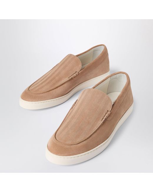 Brunello Cucinelli Natural Light Chevron-Effect Suede Slip-Ons for men