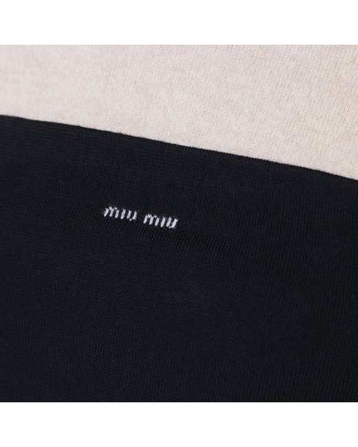 Top blu in cotone con logo di Miu Miu in Black