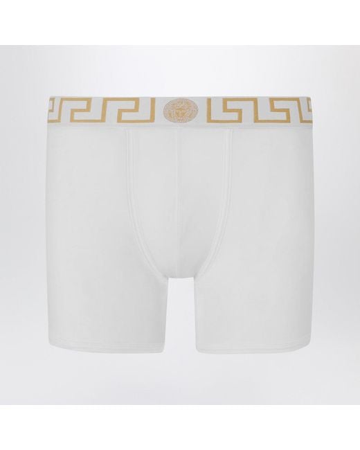 Versace White Fitted Boxers With Greca Waistband for men