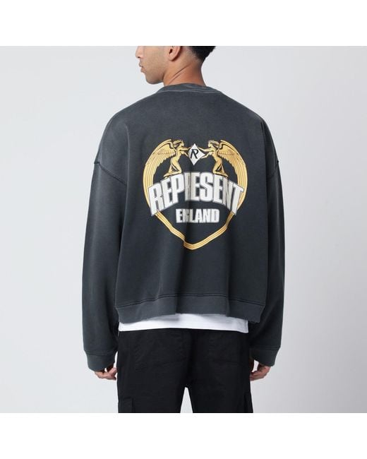 Represent Blue Washed-Effect Cotton Sweatshirt for men