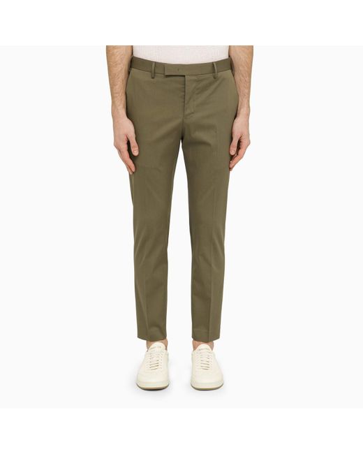 PT Torino Green Cotton Slim Trousers for men