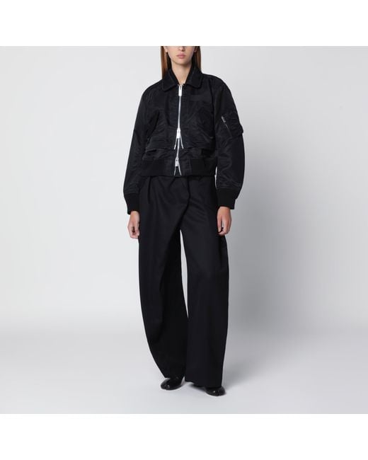 Sacai Black Satin-Effect Nylon Zip Bomber Jacket