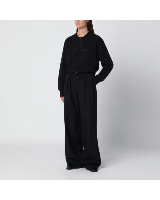 Lemaire Black Charcoal-Colored Alpaca Blend Zip-Up Sweater