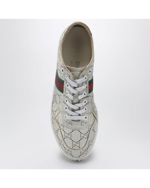 Gucci White Stretch Sneakers With Laser-Cut Gg Motif