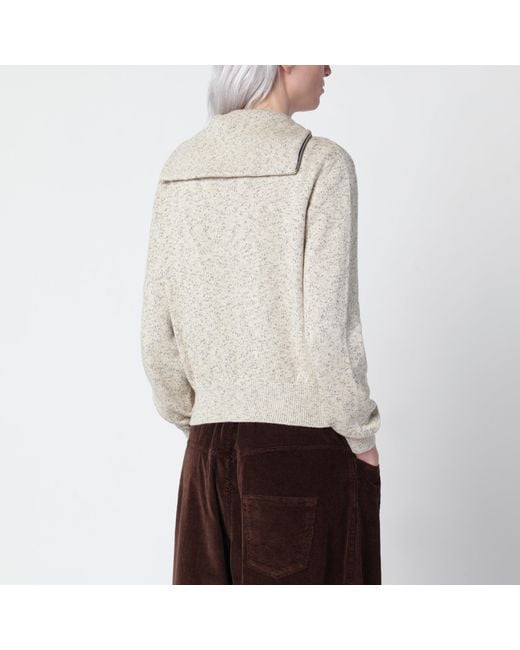 Cordera White Mélange Cotton Half-Zip Sweater