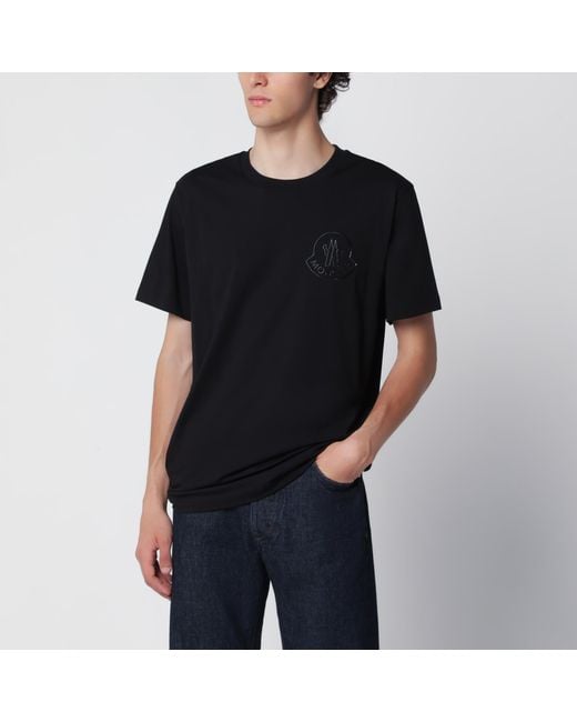 Moncler Black Cotton T-Shirt With Logo for men