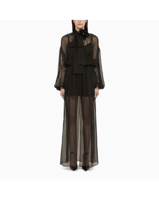 Dolce & Gabbana Black Long Polka Dot Silk Dress