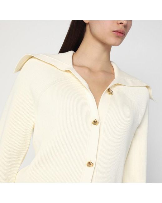 Bottega Veneta White Ivory Cardigan In Ribbed Cotton