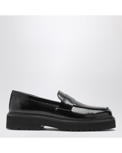 VINNY'S Black Leather Peeters Moccasins for men