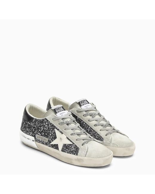 Sneaker super-star con glitter antracite/bianca/nera di Golden Goose Deluxe Brand in Gray