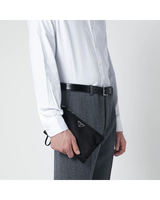 Pouch nera in re-nylon e saffiano di Prada in Black da Uomo