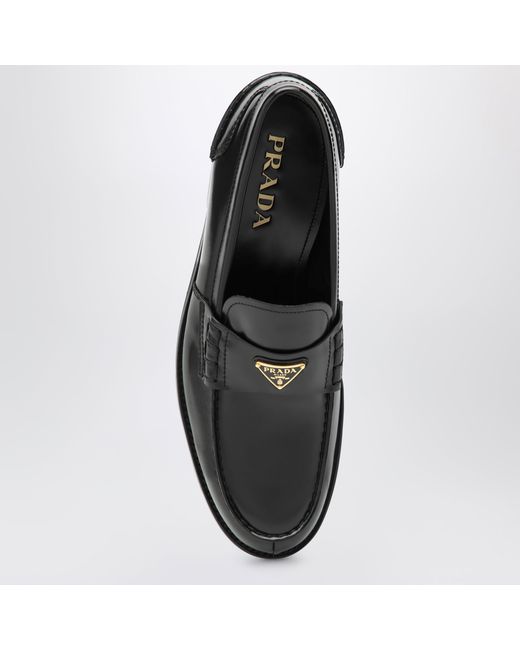 Prada Black Brushed Leather Moccasins for men
