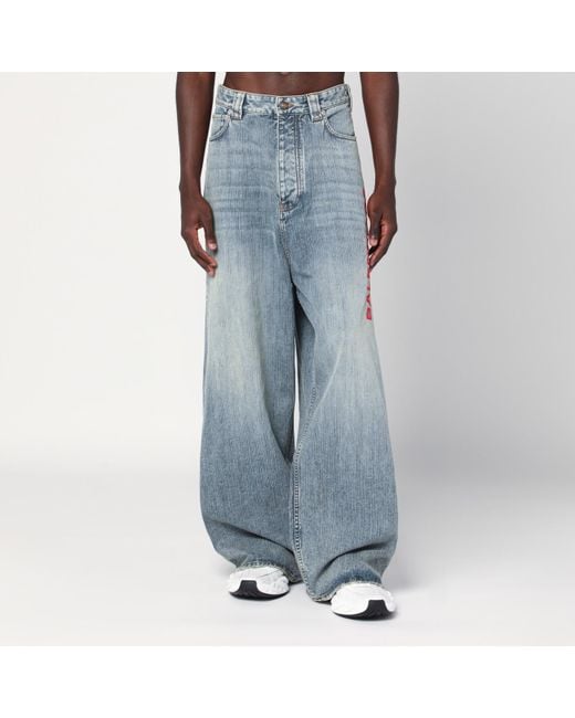 パンツ Balenciaga 20AW Stone Washed baggy denim Balenciaga Light Washed Baggy Jeans With Logo in Blue for Men
