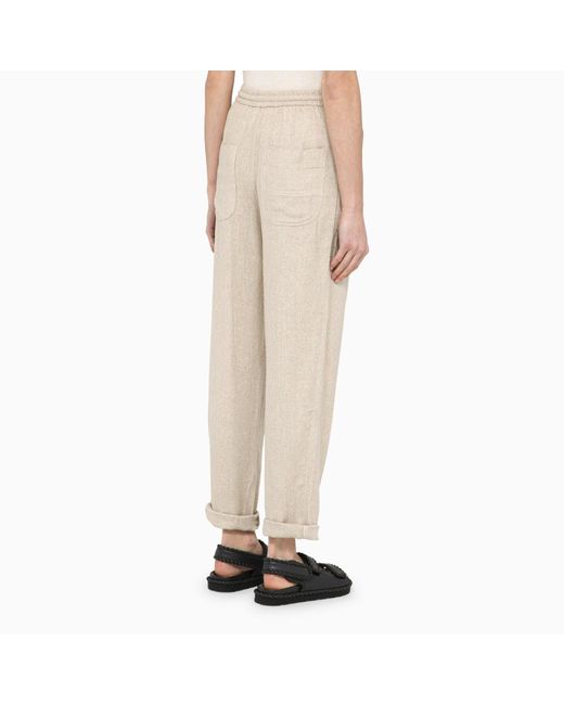 Isabel Marant Natural Silk Écru Trousers With Drawstring
