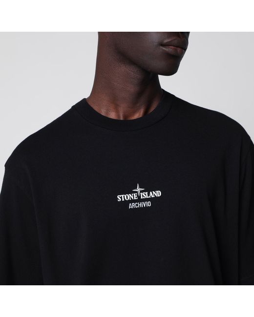 Stone Island Black Cotton T-Shirt With Logo Prints for men