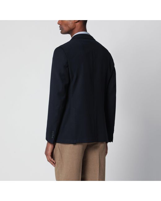 Santaniello Blue Single-Breasted Wool-Blend Jacket for men