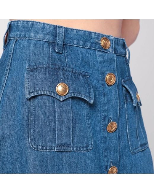 Gonna midi in denim di Valentino in Blue