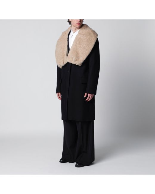 Dries Van Noten Black Coat With Removable Neckline for men