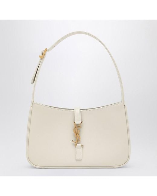 Borsa a spalla crema in pelle con monogramma di Saint Laurent in White