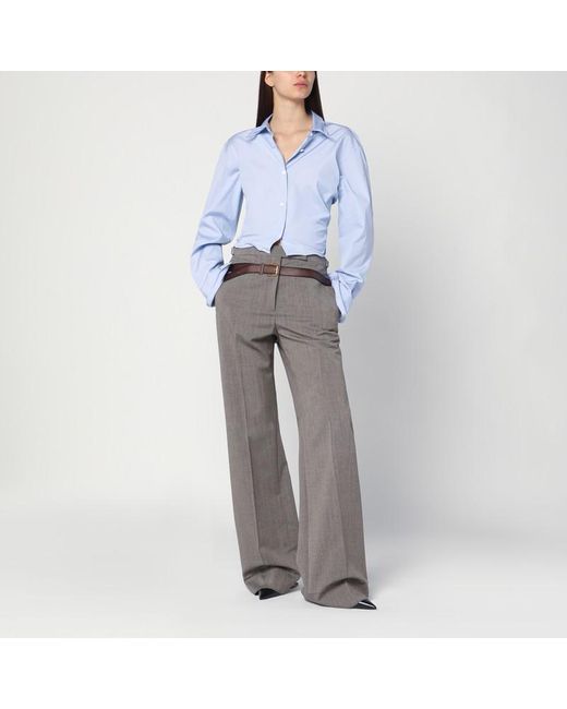Prada Gray Wool Blend Trousers With Printed Belt