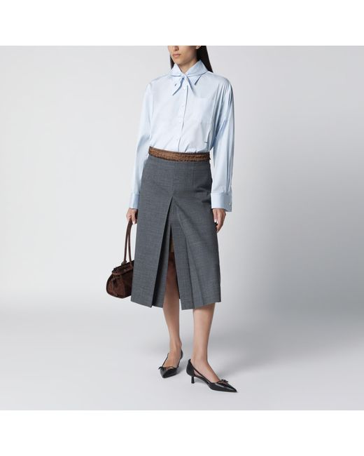 Prada Blue Cotton Shirt With Scarf