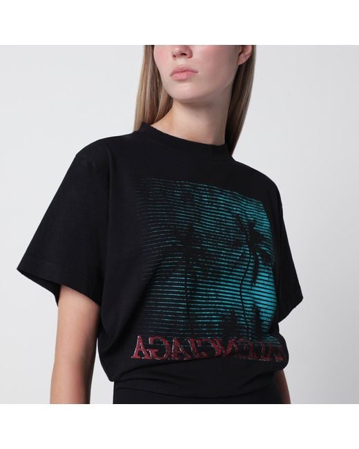 Balenciaga Black Cropped T-Shirt With Logo Print