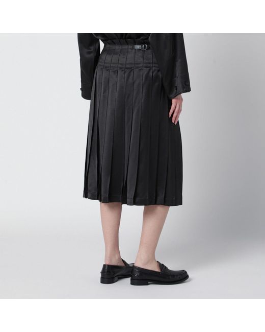 DURAZZI MILANO Black Dark Grey Glossy Viscose Pleated Skirt