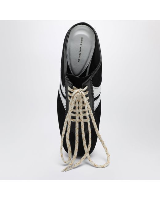 Dries Van Noten Black Mules 65 Aus Schwarzem Und Weißem Wildleder Und Leder