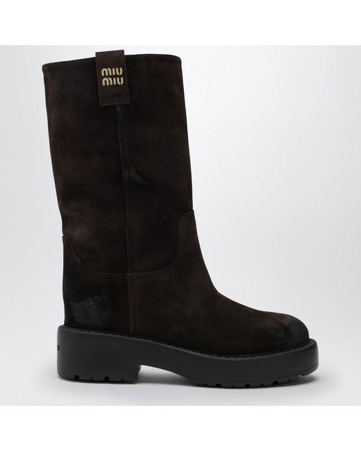 Stivale in pelle scamosciata testa di moro di Miu Miu in Black