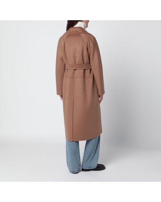 Max Mara Blue Camel-Colored Wool And Cashmere Midi Coat