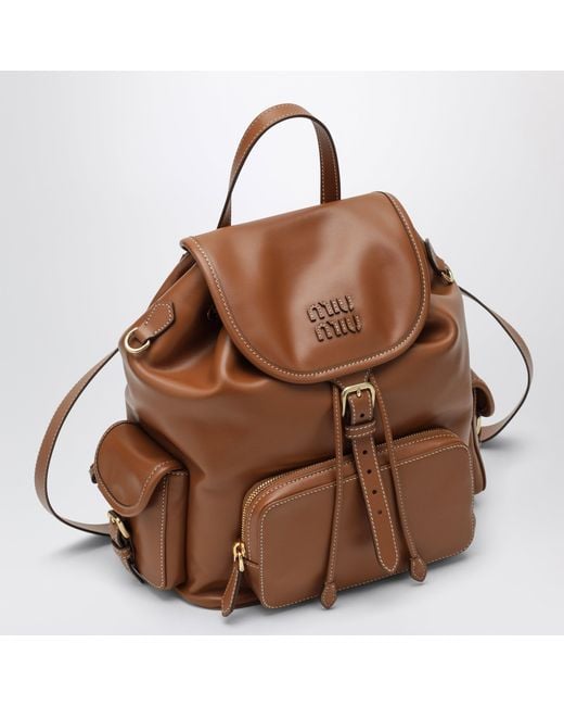Miu Miu Brown Cognac Calfskin Backpack