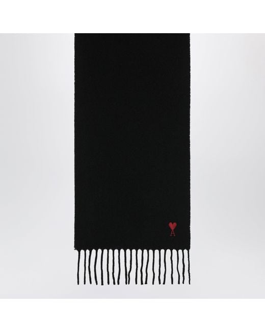 AMI Black Ami De Coeur Wool Scarf for men