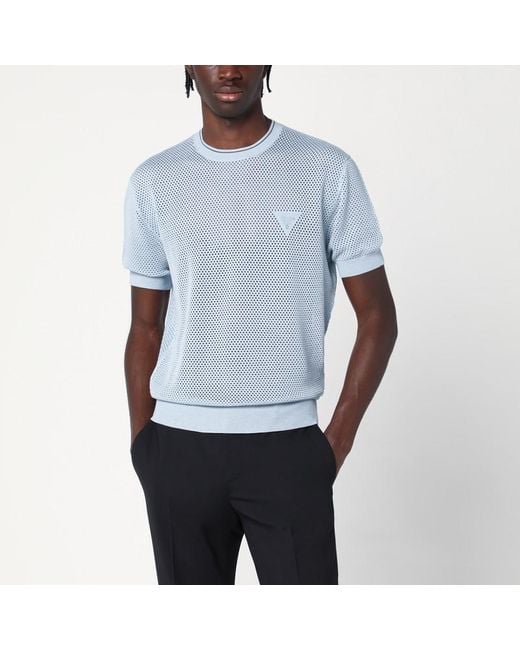 Prada Hellblaues Kurzärmliges Perforiertes Hemd in Blue für Herren