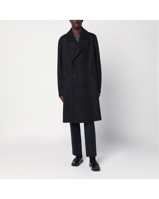 Harris Wharf London Anthracite Double-Breasted Wool Coat in Black