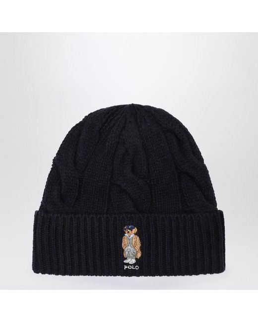Polo Ralph Lauren Black Wool Polo Bear Hat