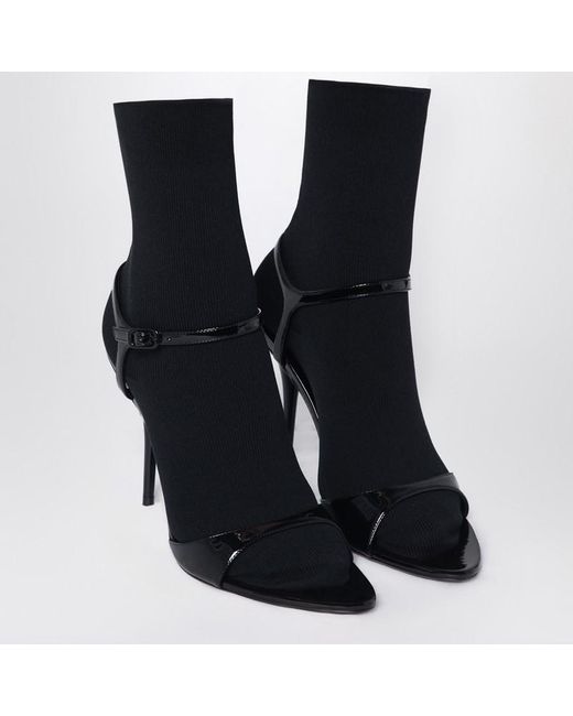 Balenciaga Black Avenue Sock Sandal In Patent Leather And Mesh