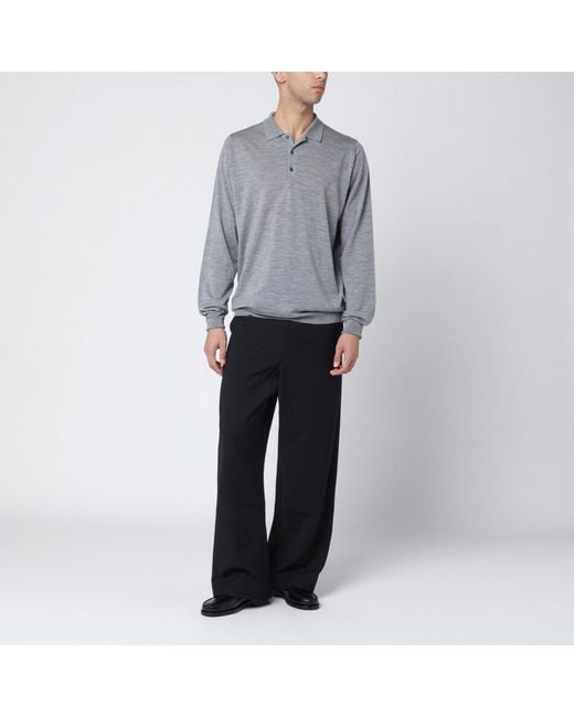 John Smedley Gray Light Wool Polo Shirt for men