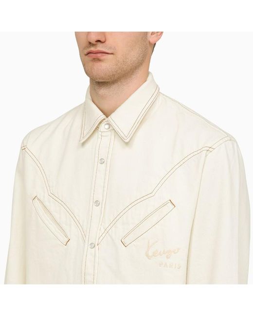 Camicia bianco pietra in cotone con logo di KENZO in White da Uomo