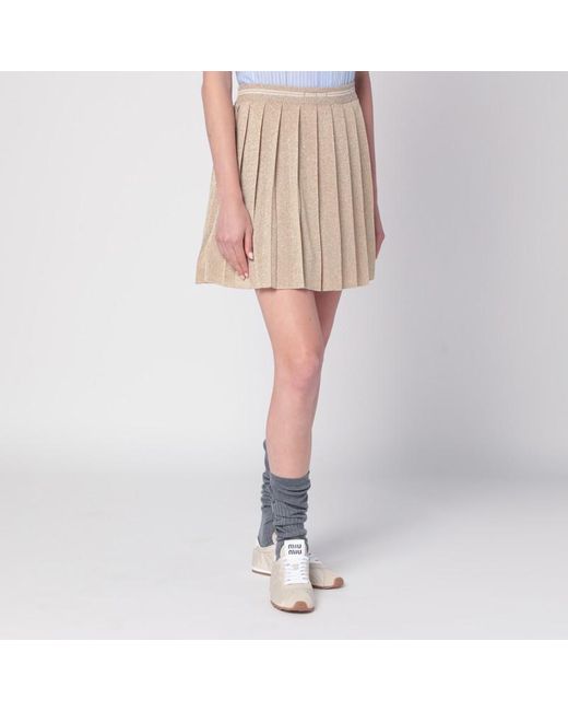 Minijupe Plissée Or En Lurex Miu Miu en coloris Natural