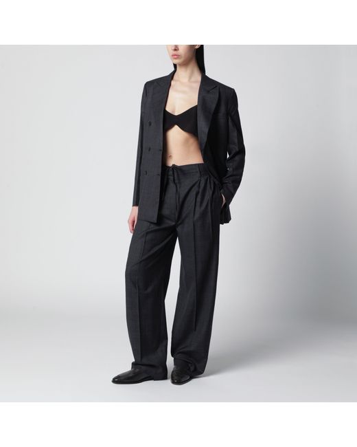 Prada Black Wool Trousers With Check Pattern