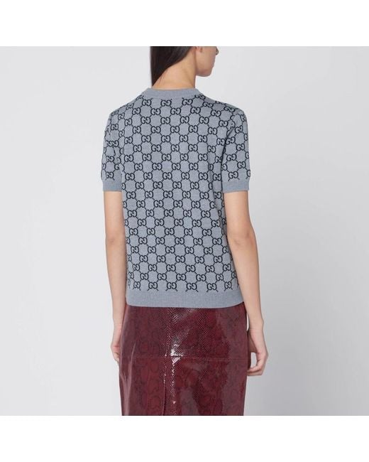 Gucci Blue Sweater With Gg Pattern