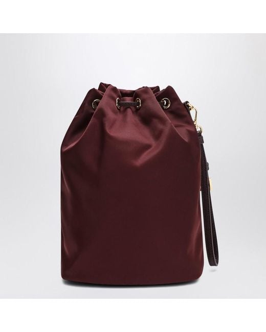 Prada Red Burgunderfarbener Bucket Bag Aus Re-Nylon