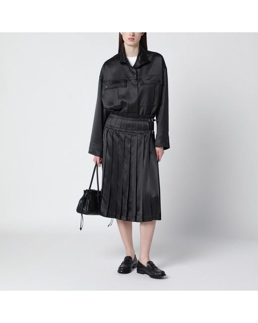 DURAZZI MILANO Black Dark Grey Glossy Viscose Pleated Skirt