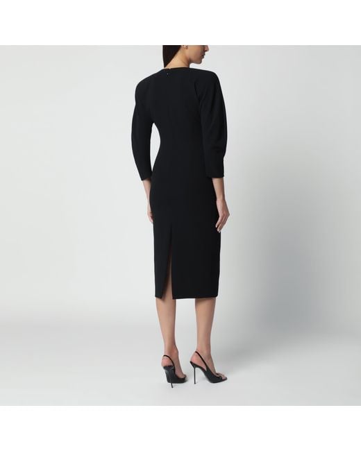 ANDAMANE Black Midi Dress With Rounded Shoulders