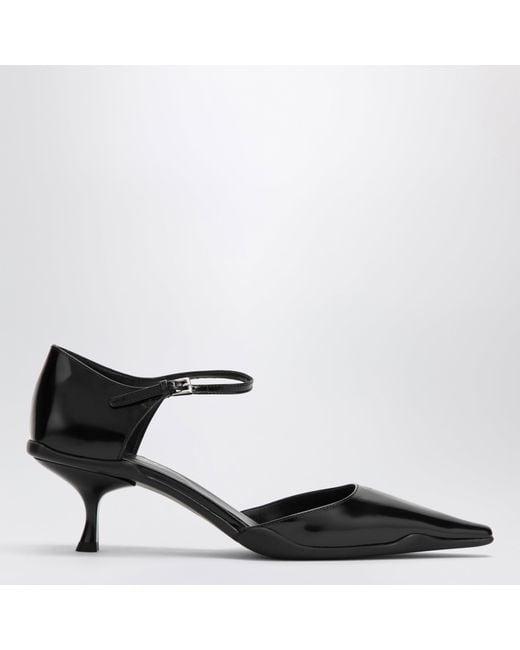 Prada Black Brushed Leather Side-Open Pumps